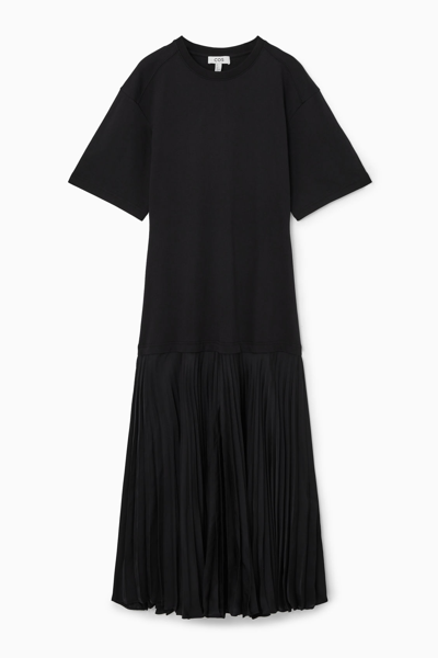 Cos Pleated-skirt T-shirt Dress In Black