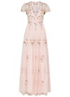 NEEDLE & THREAD PETUNIA FLORAL-EMBROIDERED TULLE GOWN