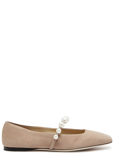 Jimmy Choo Ade Embellished Suede Ballet Flats In Nude