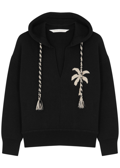 Palm Angels Hooded Knitted Sweatshirt In Black