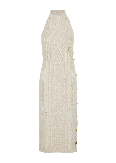 Palm Angels Open-back Cable-knit Midi Dress In Off White