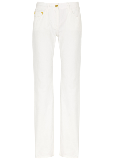 Palm Angels Logo-embossed Straight-leg Jeans In White