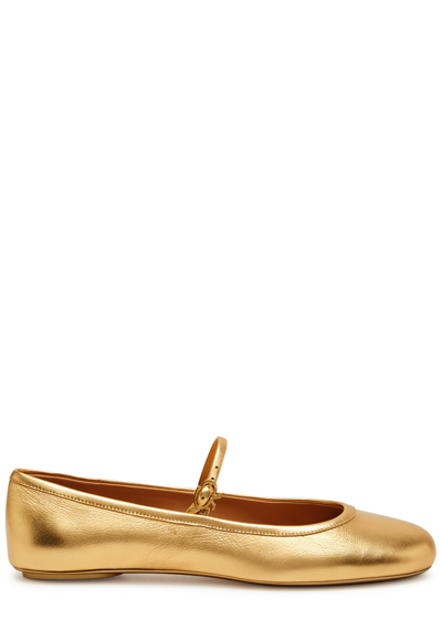 Gianvito Rossi Metallic Leather Mary Jane Flats In Gold
