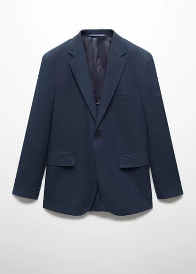 MANGO 100% LINEN SLIM-FIT SUIT JACKET DARK NAVY