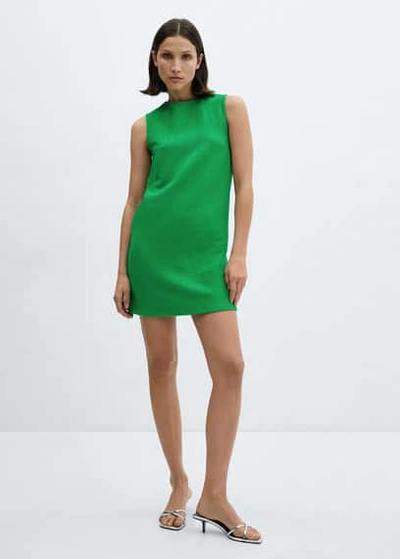Mango Textured Short Dress Green In Vert