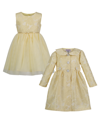 Blueberi Boulevard Kids' Little Girls Fit-and-flare Dress And Jacquard Coat Set In Spring Yellow
