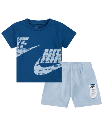 Nike Kids' Toddler Boys Split French Terry T-shirt And Shorts, 2 Piece Set In Light Armory Blue