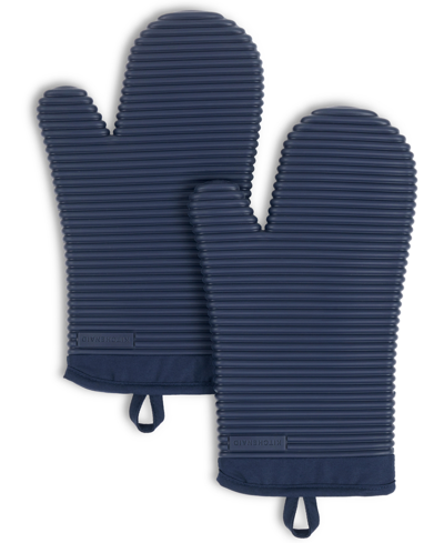 Kitchenaid Ribbed Soft Silicone Oven Mitt 2-pack Set, 7.5" X 13" In Ink Blue