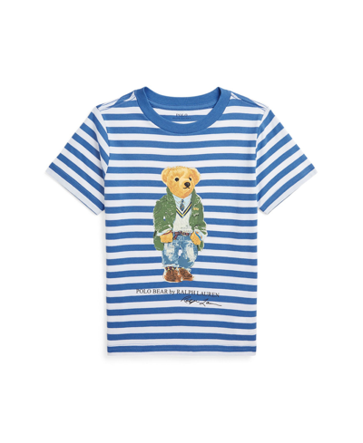 Polo Ralph Lauren Kids' Toddler And Little Boys Polo Bear Striped Cotton Jersey T-shirt In Sp Paris Bear New England Blue