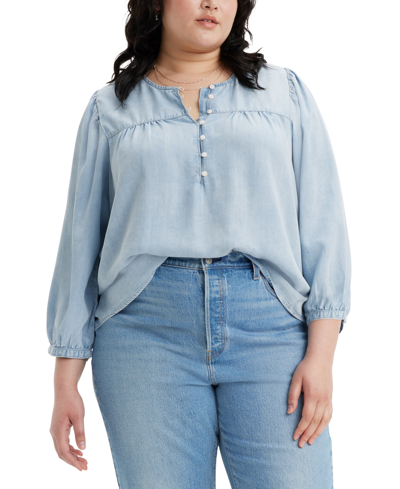 Levi's Plus Size Halsey 3/4-sleeve Button-front Blouse In Tech Tricks No Damage