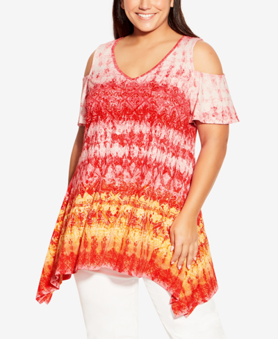 Avenue Plus Size Tuscan Sun Cold Shoulder Tunic Top In Rose