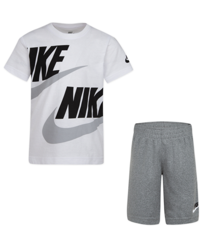Nike Kids' Little Boys Split Futura T-shirt And Shorts, 2 Piece Set In Carbon Heather