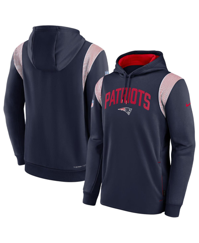 NIKE MEN'S NIKE NAVY NEW ENGLAND PATRIOTS SIDELINE ATHLETIC STACK PERFORMANCE PULLOVER HOODIE