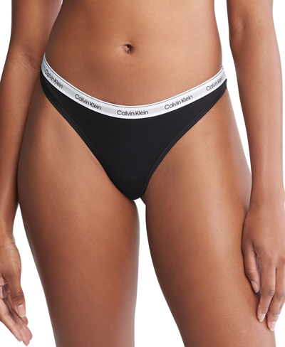 Calvin Klein Modern Logo High Leg Lace Thong In Black