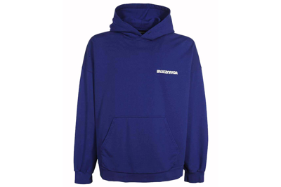 Pre-owned Balenciaga Wide Fit Logo Hoodie Blue