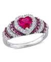 Macy's Lab-grown Ruby (1 1/3 Ct. T.w.) And Lab-grown White Sapphire (3/8 Ct. T.w.) Heart Vintage Style Ring In Ruby