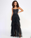 CITY STUDIOS JUNIORS' CORSET TOP SWEETHEART-NECK TIERED-MESH GOWN, CREATED FOR MACY'S