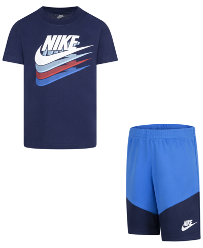 Nike Kids' Toddler Boys Color Block T-shirt And Shorts, 2 Piece Set In Midnight Navy