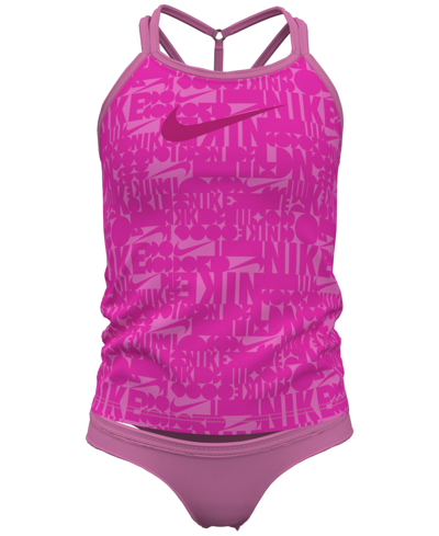 Nike Kids' Big Girls Retro Flow T-crossback One-piece Swimsuit In Fierce Pink