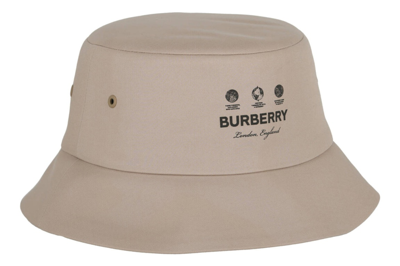 Pre-owned Burberry Cotton Logo Bucket Hat Light Beige