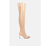 London Rag Minkles Patent Pu Long Slim Block Heeled Boots In Beige