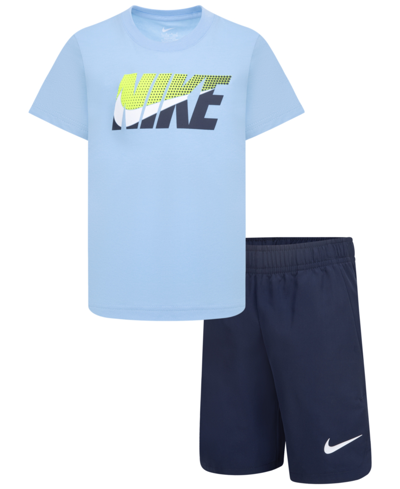 Nike Kids' Little Boys T-shirt And Woven Shorts, 2 Piece Set In Midnight Navy