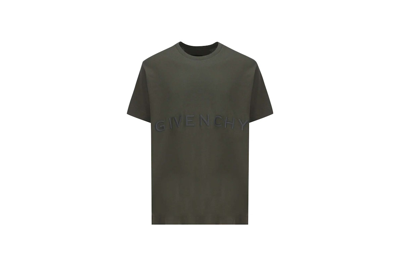 Pre-owned Givenchy Oversized Embroidered Logo T-shirt Greyish Green
