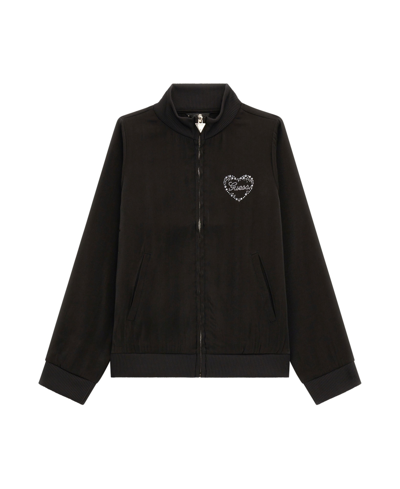 Guess Kids' Big Girls Satin Jacket With Rhinestone Logo In Black