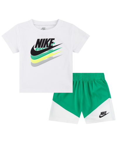 Nike Kids' Little Boys Color Block T-shirt And Shorts, 2 Piece Set In Stadium Green