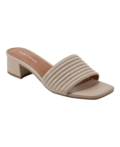 Marc Fisher Women's Casala Square Toe Slip-on Dress Sandals In Light Natural- Faux Leather- Polyurethan