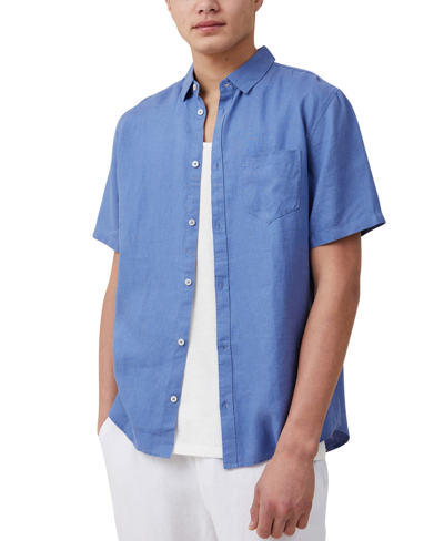 Cotton On Men's Linen Short Sleeve Shirt In Pacific Blue
