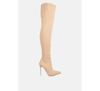 London Rag Atelier Stretch Faux Suede Stiletto Long Boots In Beige
