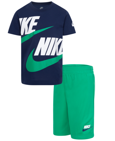 Nike Kids' Little Boys Split Futura T-shirt And Shorts, 2 Piece Set In Stadium Green