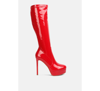 London Rag Shawtie High Heeled Stretch Patent Calf Boots In Red