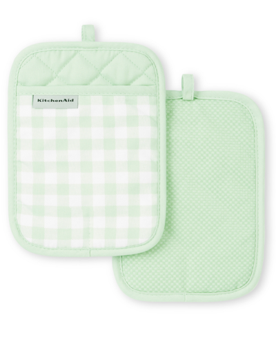 Kitchenaid Gingham Pot Holder 2-pack Set, 7" X 10" In Pistachio