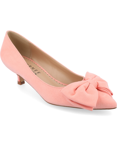 Journee Collection Women's Orana Wide Width Pointed Toe Kitten Heel Pumps In Coral