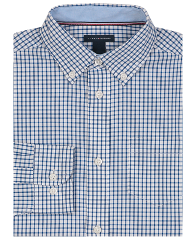 Tommy Hilfiger Kids' Big Boys Long Sleeve Stretch Tattersall Shirt In Blue