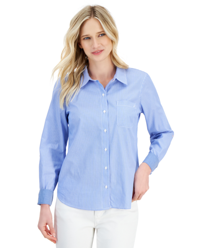 Nautica Jeans Women's Newport Striped Ribbed Cotton Long Sleeve Shirt In Brightblue