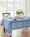 ELRENE VIETRI MEDALLION BLUE BLOCK PRINT STAIN WATER RESISTANT INDOOR AND OUTDOOR TABLECLOTH, 60" X 84" REC