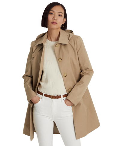 Ralph Lauren Petite Hooded Raincoat In Birch Tan