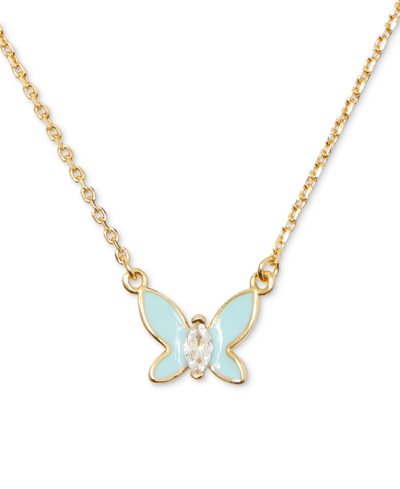 Kate Spade Gold-tone Cubic Zirconia & Colored Butterfly Pendant Necklace, 16" + 3" Extender In Coral
