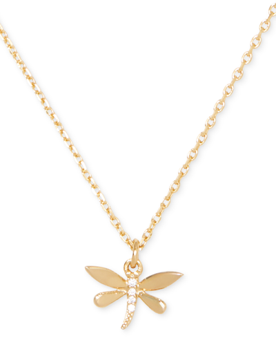Kate Spade Gold-tone Pave Dragonfly Pendant Necklace, 16" + 3" Extender In Pink.