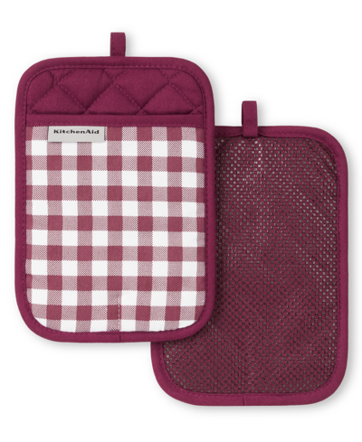 Kitchenaid Gingham Pot Holder 2-pack Set, 7" X 10" In Beet