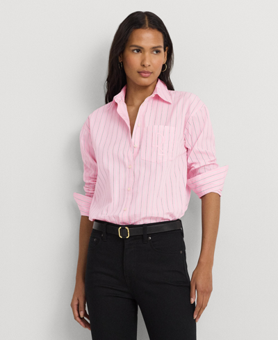 Lauren Ralph Lauren Relaxed Fit Striped Broadcloth Shirt In Pink,white Multi