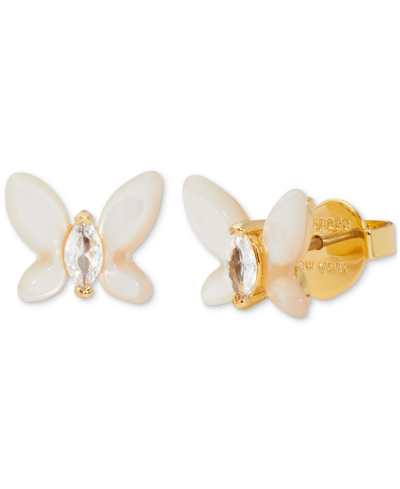 Kate Spade Gold-tone Cubic Zirconia & Colored Butterfly Mini Stud Earrings In White Mother-of-pearl