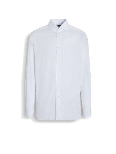 Zegna Light Blue And White Micro-striped Centoventimila Cotton Shirt In Light Blue/white