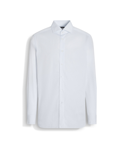 Zegna Light Blue And White Micro-striped Centoventimila Cotton Shirt In Light Blue White