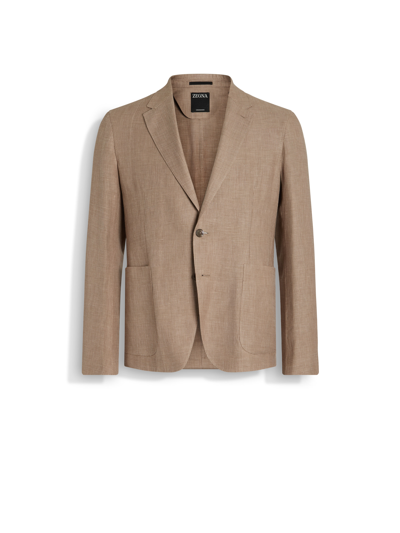 Zegna Light Beige And Beige Crossover Wool Blend Shirt Jacket In Brown