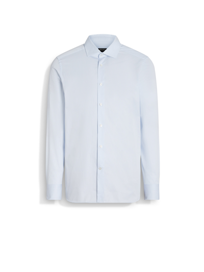 Zegna Light Blue And White Micro-striped Trecapi Cotton Shirt