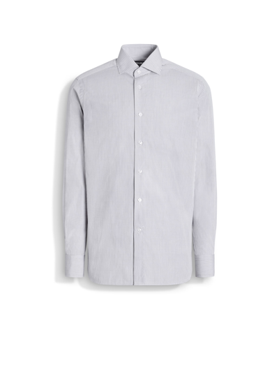 Zegna Dark Grey And White Micro-checked Centoventimila Cotton Shirt In Dark Grey/white